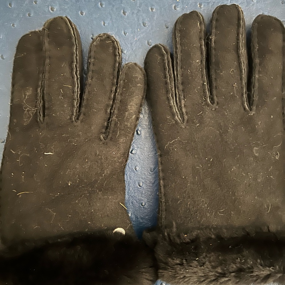 Ugg Sheepskin Sherling Gloves Black Size Small